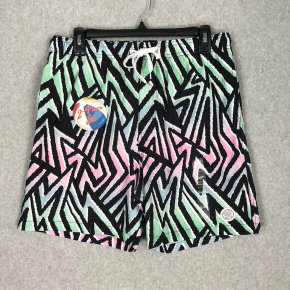 90s Brooklyn Cloth Swim Trunks Medium Volley Surf Board Neon Zig Zag 6.5 Inseam - Picture 1 of 11